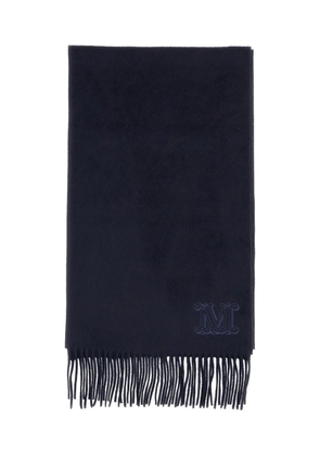 Max Mara monogram-embroidered fringed scarf - Blue