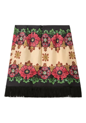 La DoubleJ floral-print fringed skirt - Black