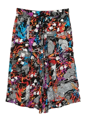 Kidill flame-skull print shorts - Black