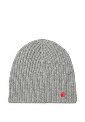 Tory Burch ribbed flower-detail beanie hat - Grey