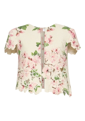 Oscar de la Renta floral-embroidered cropped jacket - Neutrals