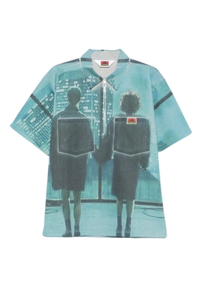 SATOSHI NAKAMOTO graphic-print half-zip polo shirt - Blue