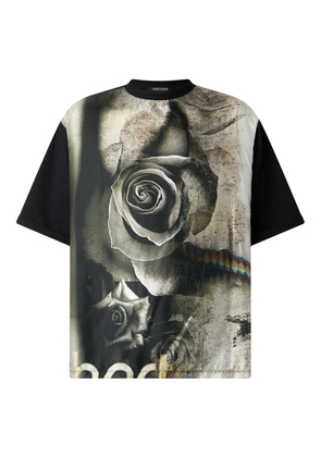 Roberto Cavalli rose-print T-shirt - Black