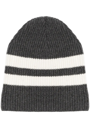 Cashmere In Love striped ribbed-knit beanie - Grey