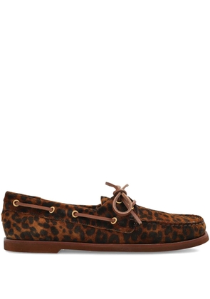 Gianvito Rossi Vandé leopard print lace-up boat shoes - Brown
