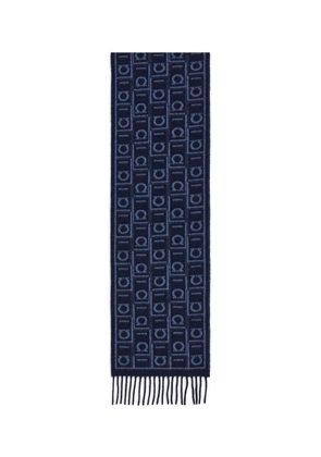 Ferragamo monogram fringed scarf - Navy Blue/Oxford Blue