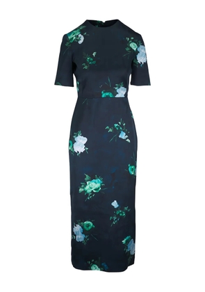 ERDEM rose-print short-sleeve dress - Blue