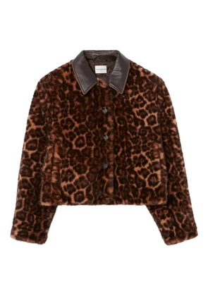 Claudie Pierlot leopard-print leather-trimmed coat - Brown
