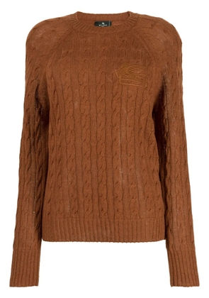 ETRO logo-embroidered cable-knit jumper - Brown