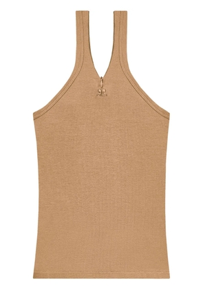 Courrèges logo-embroidered ribbed tank top - Brown