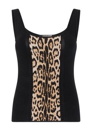Roberto Cavalli jaguar-print panelled top - Brown