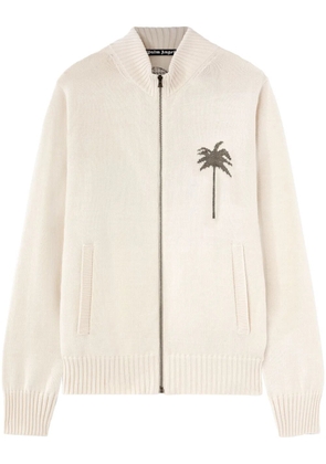 Palm Angels knit-palm zip-up cardigan - Neutrals