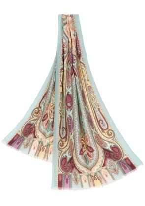 ETRO paisley-print frayed-edge cashmere-blend scarf - Blue