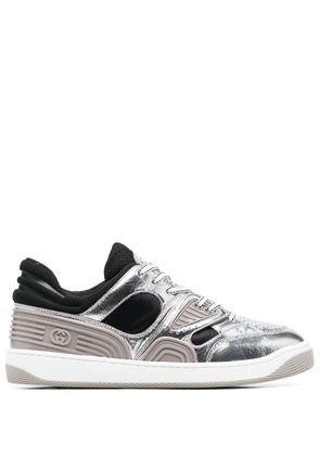 Gucci Basket metallic-leather sneakers - Grey