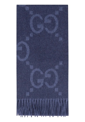 Gucci GG-jacquard fringed cashmere scarf - Blue