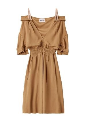 Miu Miu Sablé shoulder-strap smocked dress - Brown