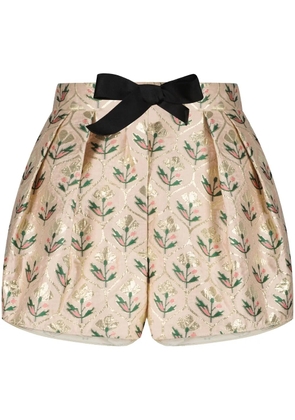 Giambattista Valli floral-jacquard bow-trim shorts - Neutrals
