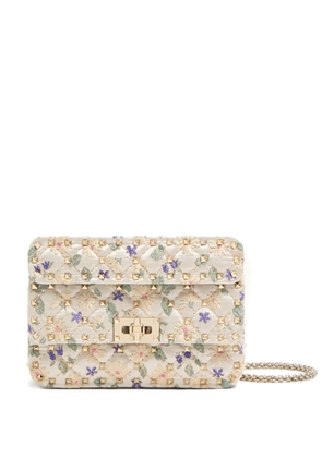 Valentino Garavani small Rockstud Spike jacquard shoulder bag - Neutrals