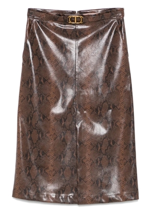 TWINSET lizard-skin effect midi skirt - Brown