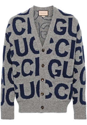 Gucci logo-intarsia wool cardigan - Grey