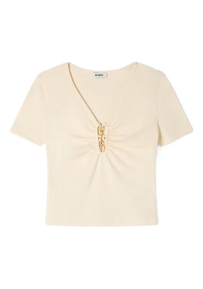 SANDRO detail V-neck T-shirt - Neutrals