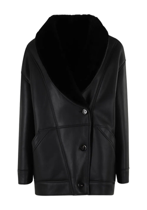 Blancha leather shearling collar jacket - Black