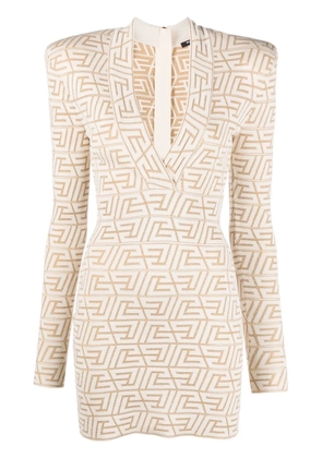 Balmain monogram-jacquard mini dress - Neutrals