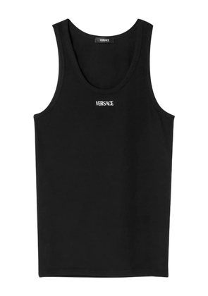 Versace logo-embroidered ribbed tank top - Black