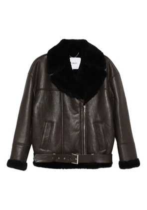 Halfboy shearling-collar leather jacket - Brown