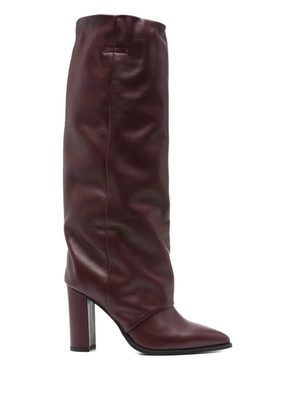 Gisel Moire 90mm pointed leather boots - Red