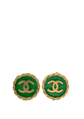 CHANEL Pre-Owned 1995 Gold Plated CC Resin Round Clip On Earrings costume earrings