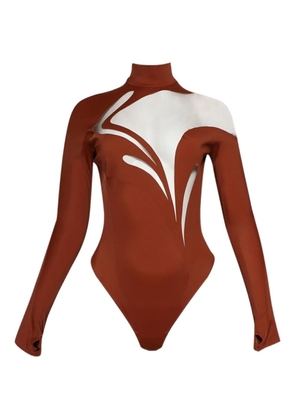 Mugler swirly high-neck bodysuit - Brown