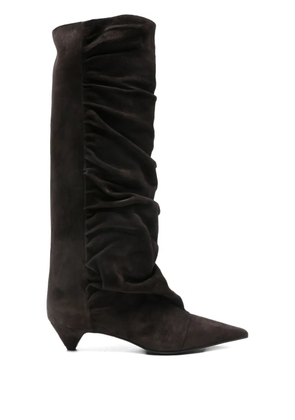 Lella Baldi ruched suede knee-high boots - Brown
