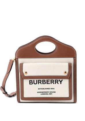 Burberry Pre-Owned Logo Pocket Tote Canvas with Leather Mini crossbody bag - Brown