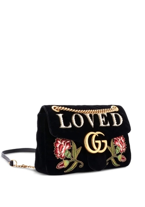 Gucci Pre-Owned GG Marmont Flap Bag Embroidered Matelasse Velvet Medium shoulder bag - Black