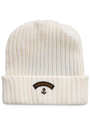 Paul & Shark logo-appliqué beanie hat - White