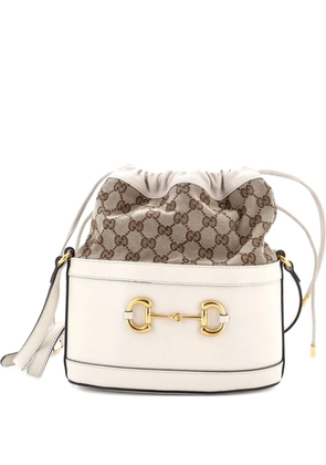 Gucci Pre-Owned Horsebit 1955 Crossbody Bag Leather and GG Canvas Small bucket bag - Neutrals