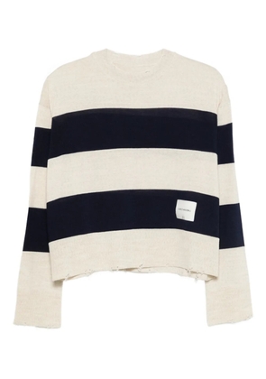 LABORATORIO CAPRI striped frayed knitted sweater - Neutrals