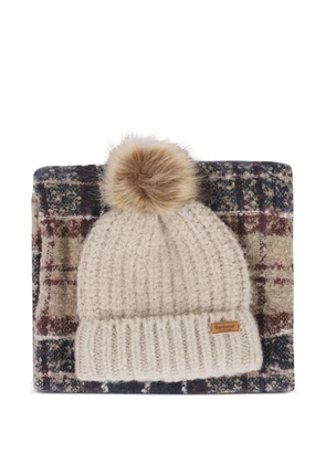 Barbour pompom-detail tartan-scarf beanie set - Neutrals