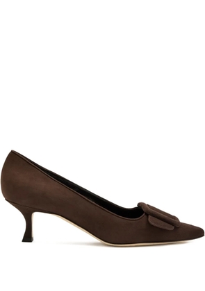 Manolo Blahnik 50mm buckle-embellishment suede pumps - Brown