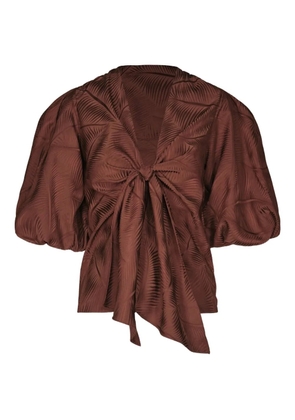 Johanna Ortiz Luz Nocturna jacquard puffed sleeve top - Brown