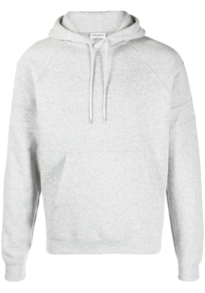 Saint Laurent embroidered-logo cotton hoodie - Grey