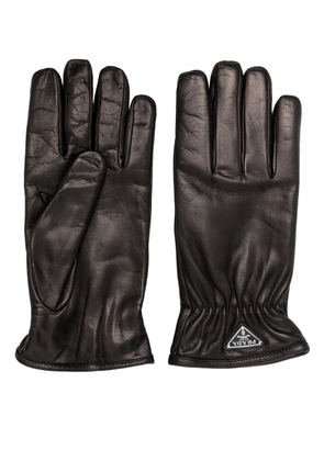 Prada triangle-logo leather gloves - Black