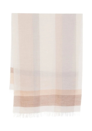 D.Exterior striped fringed scarf - White
