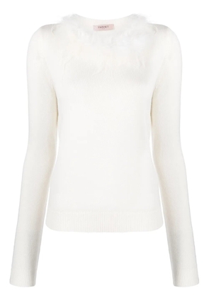 TWINSET faux fur-trim knitted top - White