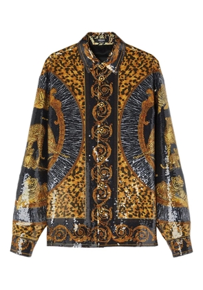 Versace leopard-print sequin-embellished shirt - Brown