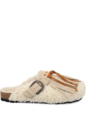 TAJI buckle-detail fringed mules - Neutrals