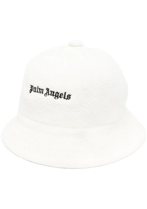 Palm Angels logo-embroidered bouclé bucket hat - White