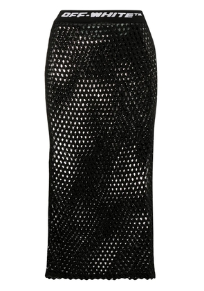 Off-White logo waistband fishnet skirt - Black