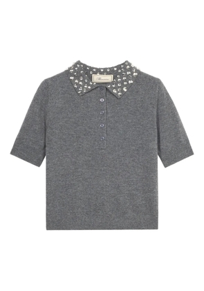 Blumarine beaded-collar polo top - Grey